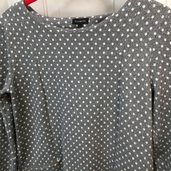 Talbots Gray & White Polka Dot Top w/ Silver Metallic Sparkle - Picture 11 of 16